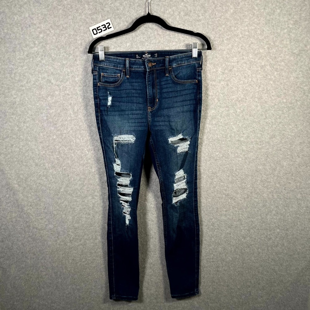 Hollister Jeans Womens 5S Blue Denim Distressed High Rise Super Skinny Leg